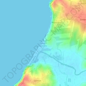 Topografische kaart Praia da Foz do Sizandro, hoogte, reliëf