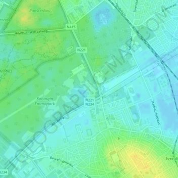 Topografische kaart Paleis Soestdijk, hoogte, reliëf