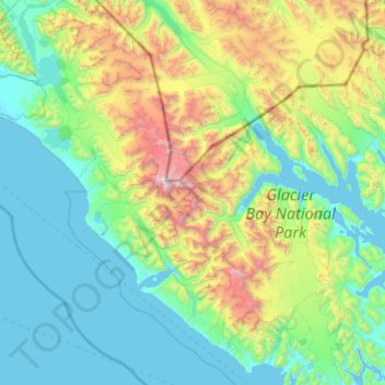 Topografische kaart Lamplugh Glacier, hoogte, reliëf