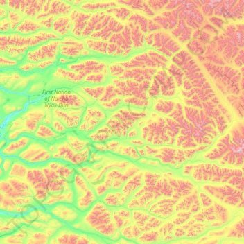Topografische kaart Hess River, hoogte, reliëf