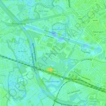 Topografische kaart Blaarmeersen, hoogte, reliëf