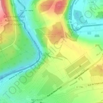 Topografische kaart Bremmen, hoogte, reliëf