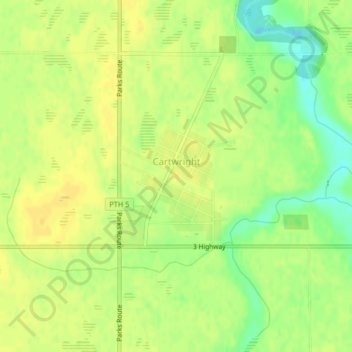 Topografische kaart Cartwright, hoogte, reliëf