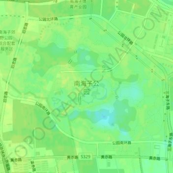 Topografische kaart 南海子公园, hoogte, reliëf