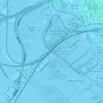 Topografische kaart Ringvaart van de Zuidplaspolder, hoogte, reliëf