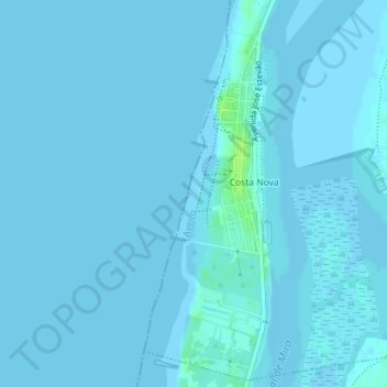 Topografische kaart Praia da Costa Nova, hoogte, reliëf