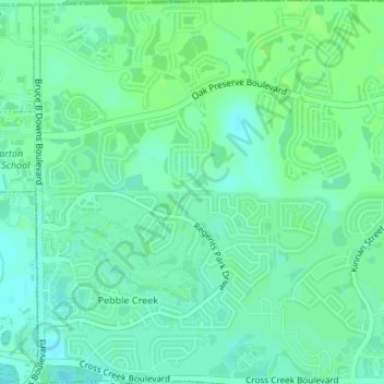 Topografische kaart Pebble Creek, hoogte, reliëf