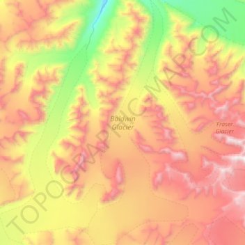 Topografische kaart Baldwin Glacier, hoogte, reliëf