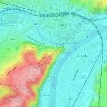Topografische kaart Citadelle de Namur, hoogte, reliëf