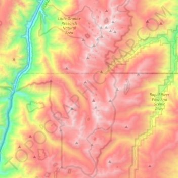 Topografische kaart Seven Devils Mountains, hoogte, reliëf