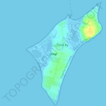 Topografische kaart Omø, hoogte, reliëf