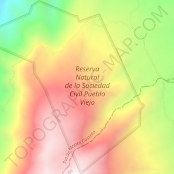 Topografische kaart Reserva Natural de la Sociedad Civil Pueblo Viejo, hoogte, reliëf