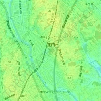 Topografische kaart 国指定史跡黒浜貝塚, hoogte, reliëf