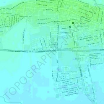 Topografische kaart Renato Vega Alvarado, hoogte, reliëf