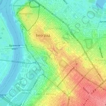 Topografische kaart Terazijska česma, hoogte, reliëf