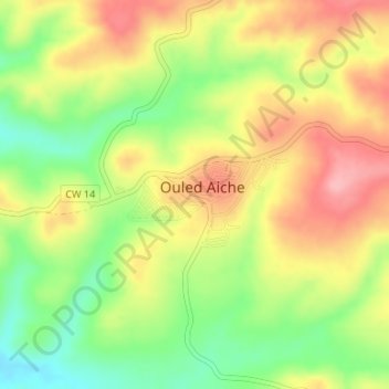 Topografische kaart Ouled Aiche, hoogte, reliëf