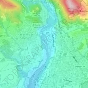 Topografische kaart Fiume Brembo, hoogte, reliëf