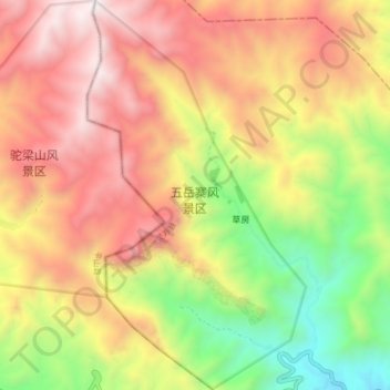 Topografische kaart 五岳寨风景区, hoogte, reliëf