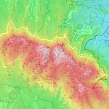 Topografische kaart Montserrat, hoogte, reliëf