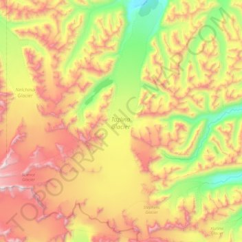 Topografische kaart Tazlina Glacier, hoogte, reliëf