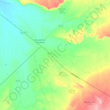 Topografische kaart Round Rock, hoogte, reliëf