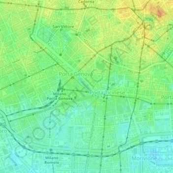 Topografische kaart Darsena, hoogte, reliëf