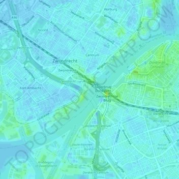 Topografische kaart Oude Maas, hoogte, reliëf