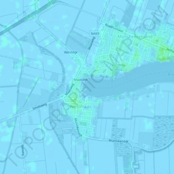 Topografische kaart Binnenbedijkte Maas, hoogte, reliëf