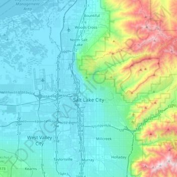 Map Of Salt Lake City Utah Topografische Kaart Salt Lake City, Hoogte, Reliëf