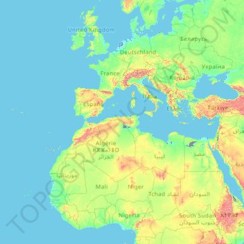 Topografische kaart Nederland, hoogte, reliëf