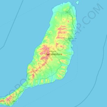 Topografische kaart Fuerteventura, hoogte, reliëf