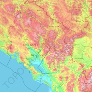 Topografische Kaart Montenegro Hoogte Relief