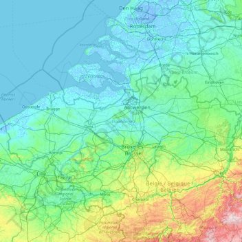 Topografische kaart Vlaanderen, hoogte, reliëf