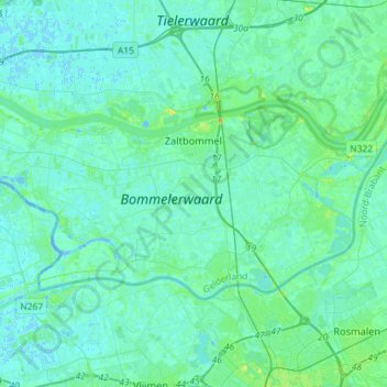 Topografische kaart Zaltbommel, hoogte, reliëf