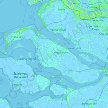 Topografische kaart Goeree-Overflakkee, hoogte, reliëf