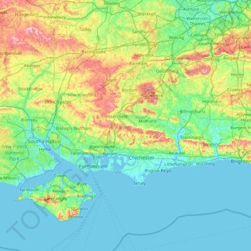 South Downs National Park Map Topografische Kaart South Downs National Park, Hoogte, Reliëf