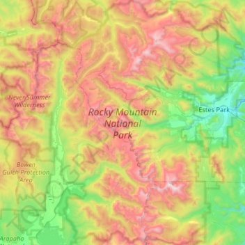 Map Of Rocky Mountain National Park Topografische Kaart Rocky Mountain National Park, Hoogte, Reliëf