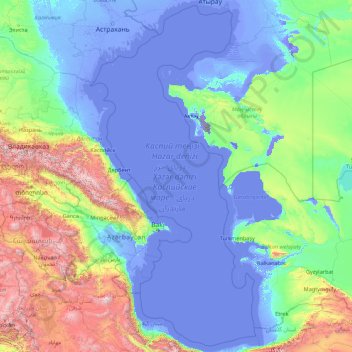 Topografische kaart Kaspische Zee, hoogte, reliëf